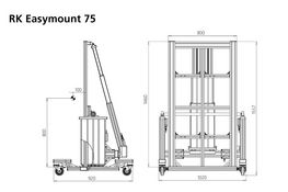 Abbildung zeigt die Abmessungen des Arbeitstisches für Schaltschränke Typ RK Easymount 75